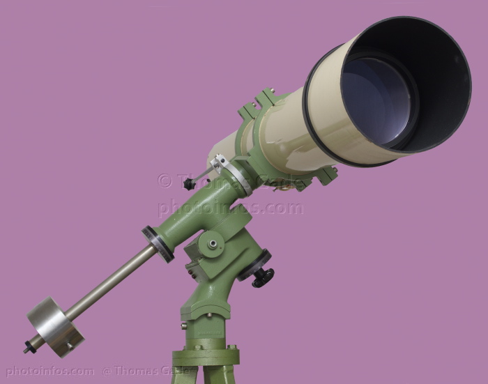 Wachter 150mm Refraktor auf Astronom II Montierung
Wachter 150mm Refraktor auf Astronom II Montierung. 150mm / 1500mm Fraunhofer Objektiv von A. Jaegers Optics
Schlüsselwörter: Astronom II;Astronomie;Fernrohr;Gade, Thomas;Optik;Refraktor;telescope;Teleskop;Wachter